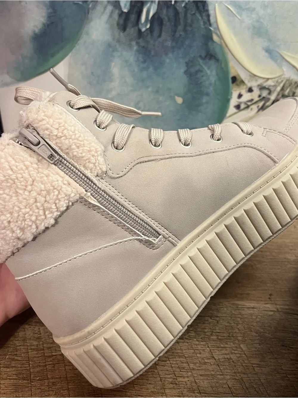 Serra Taupe Faux Sherpa-Lined Platform Ankle Boots